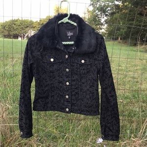 Beautiful Luii rabbit fur collar (removable) black print jacket